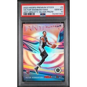 2023 Premium Stock 5 Wembanyama Anti Gravity Silver Prizm Rookie PSA 10 GEM MINT